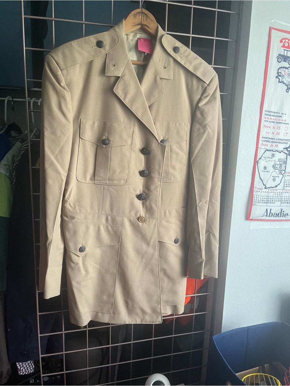 Vintage Men's Tan Military-Style Cotton Jacket small to medium